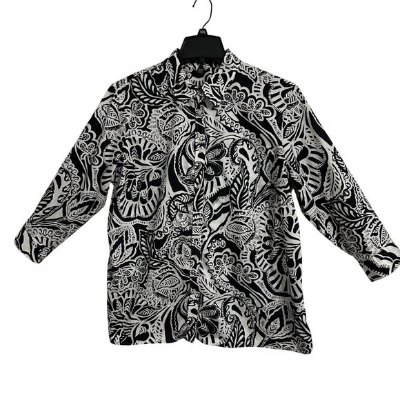 Lauren Ralph Lauren Womens Artsy Floral Button Up Top Black Lightweight 2X - Picture 1 of 12